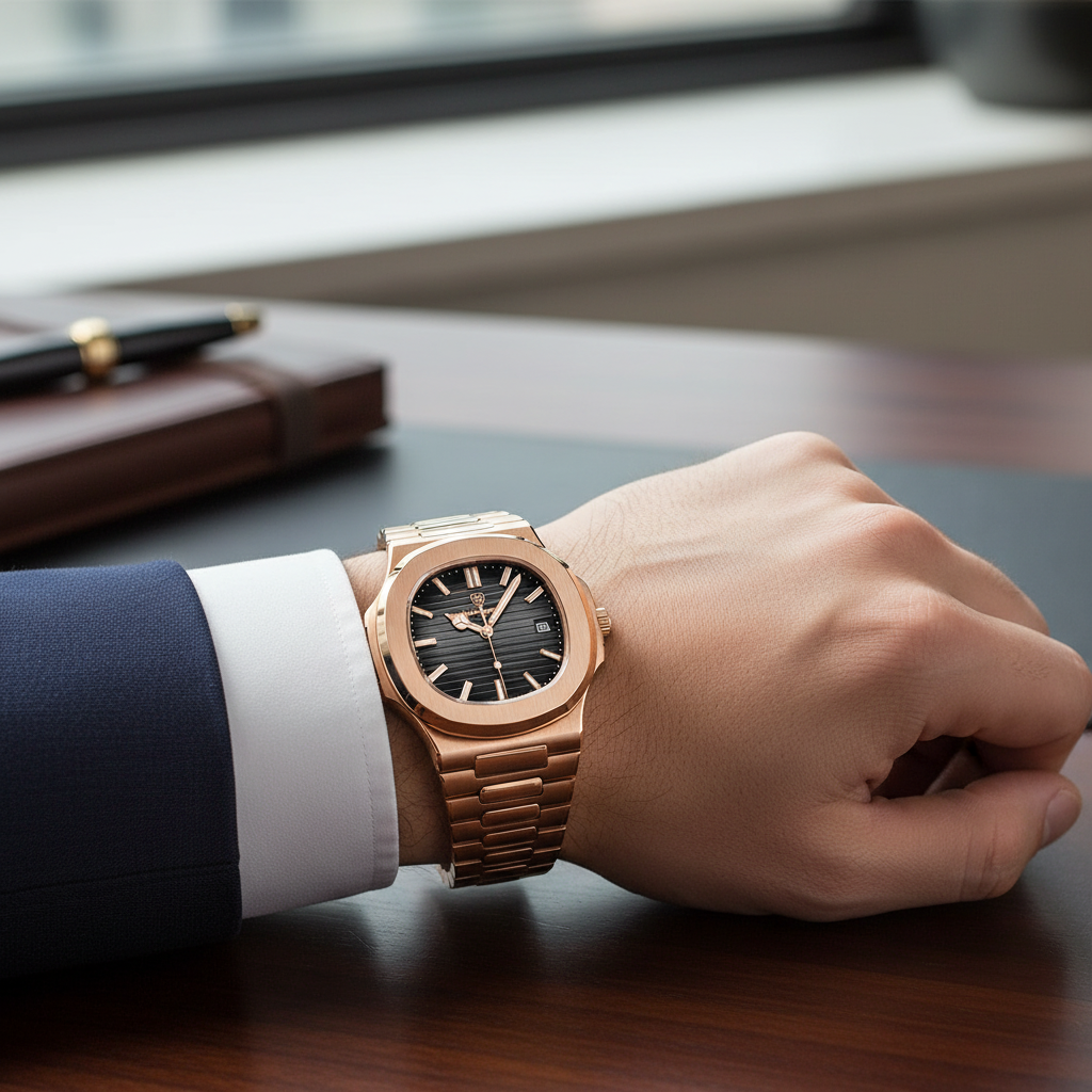 Reloj Valtier Octagon dorado en muñeca - Lifestyle