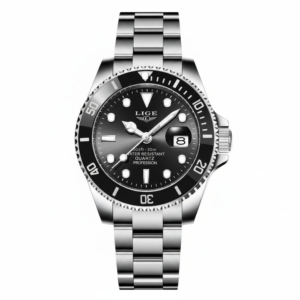 Reloj LIGE negro vista frontal